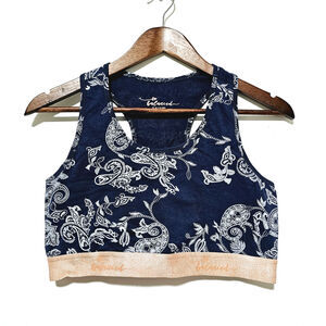 S. OLIVER So Balanced Activewear Top Size L Navy Paisley Casual Boho Summer